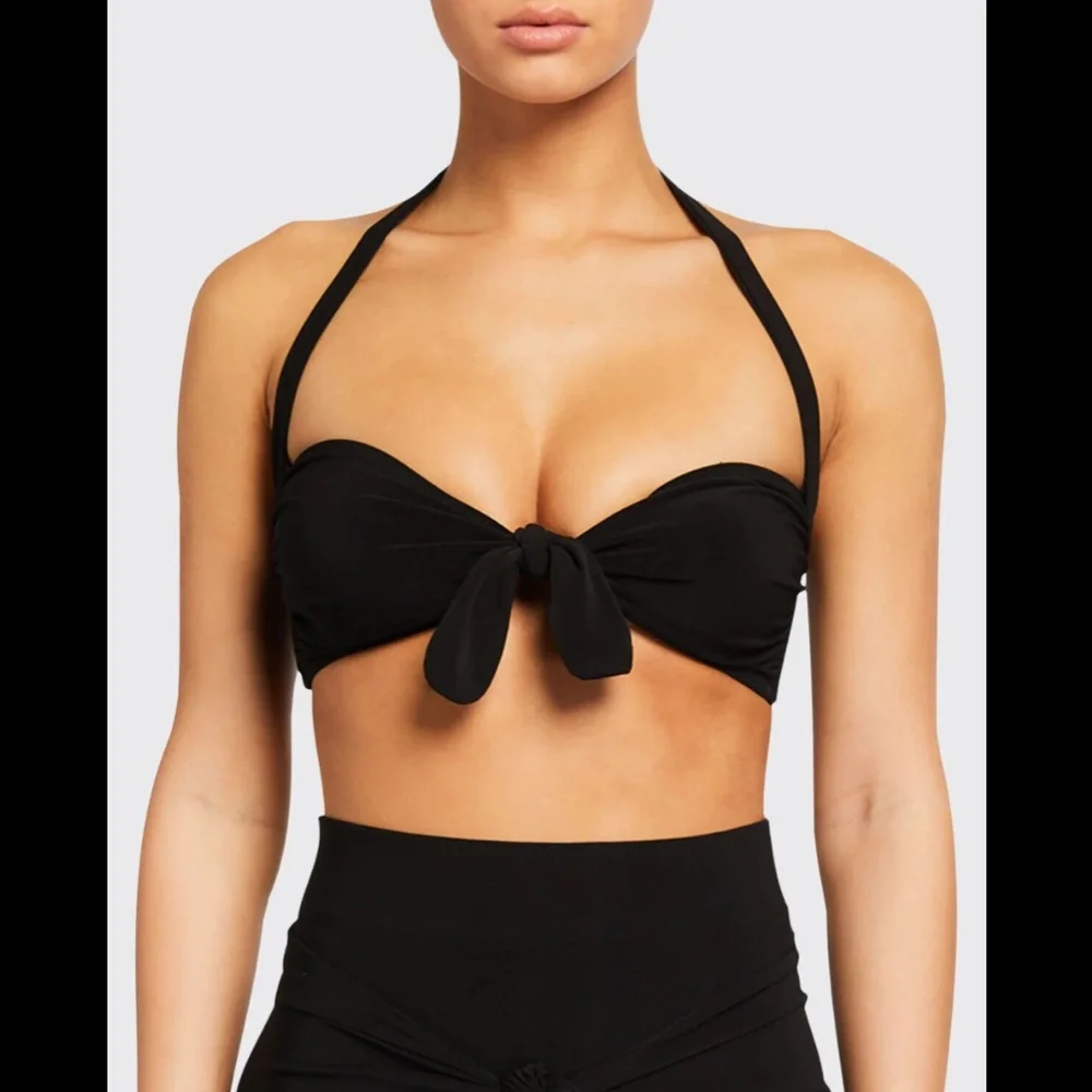 NWT Norma Kamali [ XS ] Tie-Front Bra‎ Bikini Top in Black